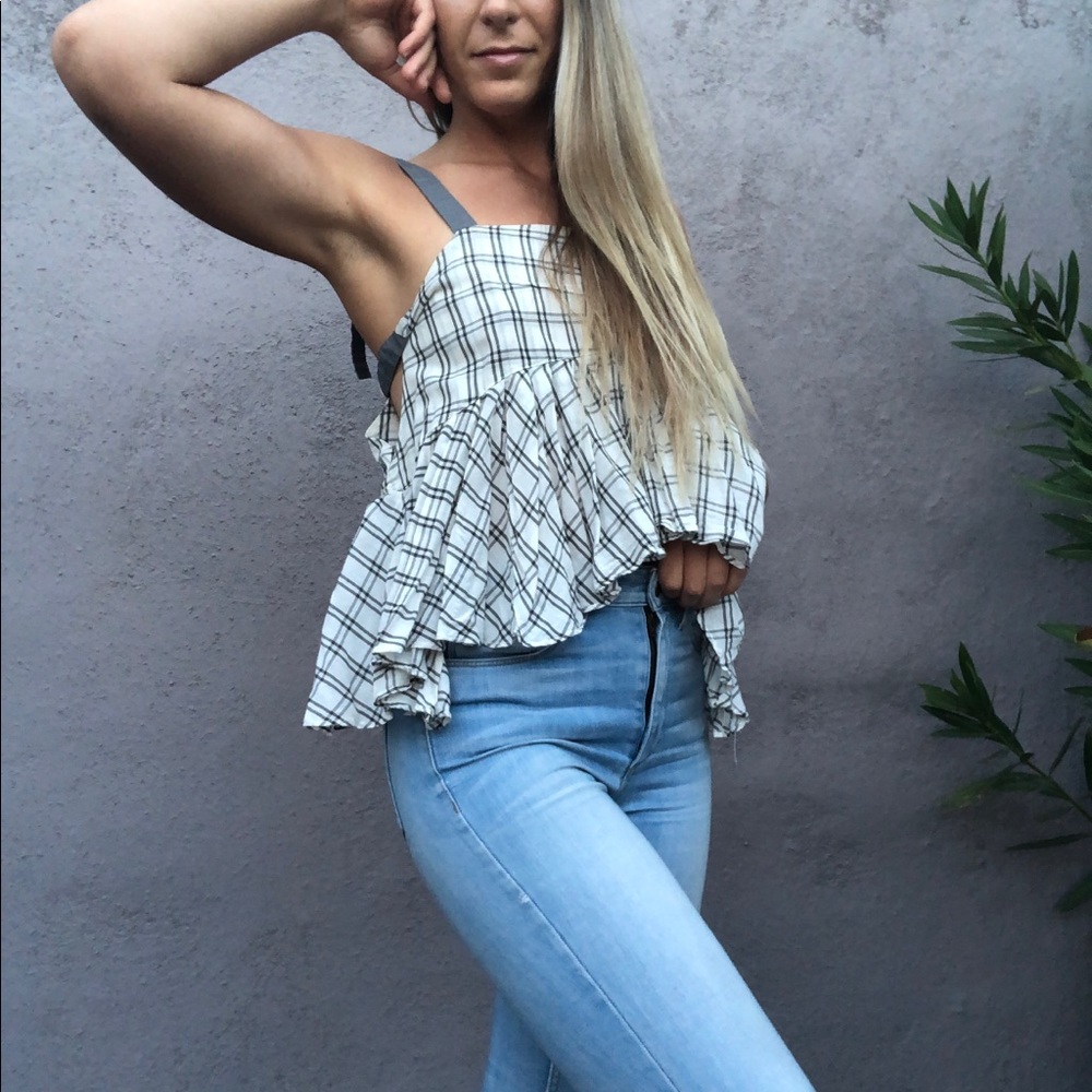 Free people plaid side slit ruffle tank blouse - Picture 4 of 6